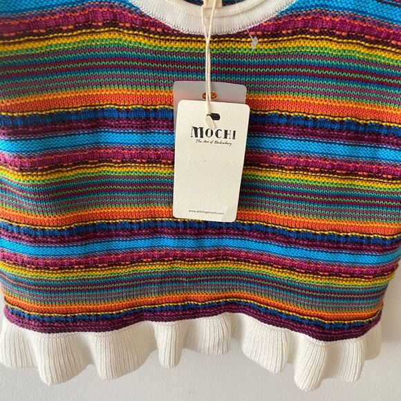 All Things Mochi NWT Knit Strappy Tank Top Rainbow Stripe Tassels Boho Festival - Picture 5 of 9